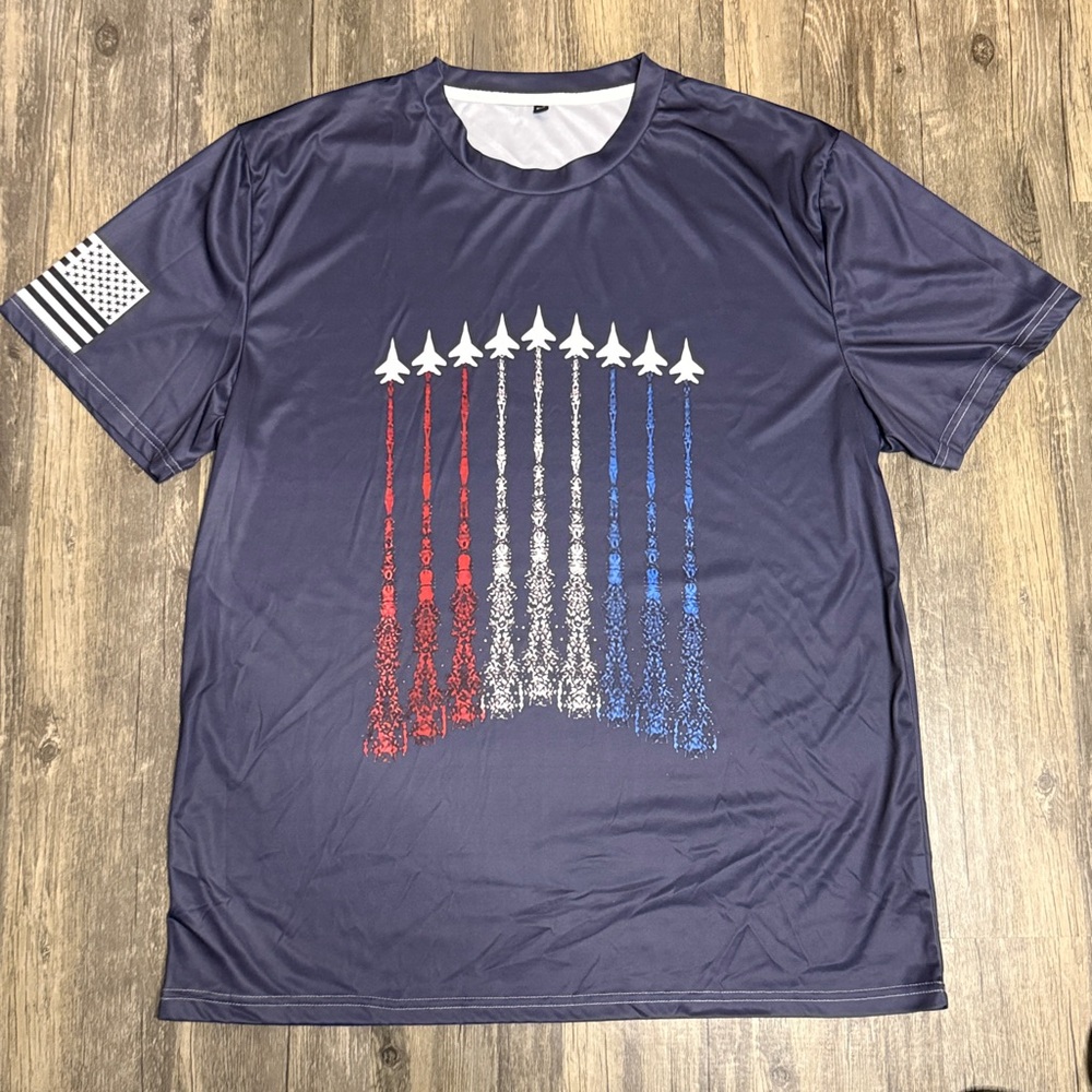Dark Blue Graphic Tee with Airplane Design, 3XL